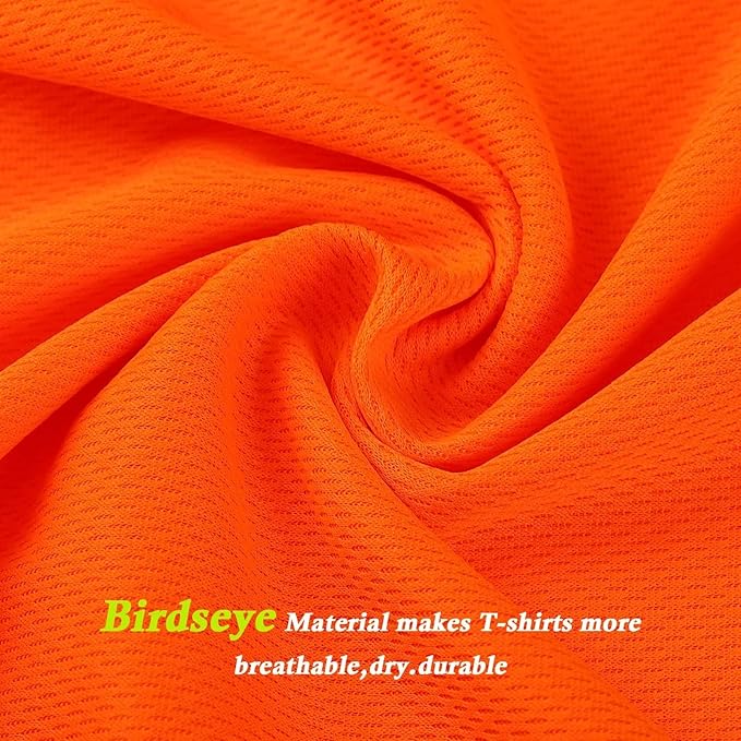 High Visibility Class 3 T Shirts，Hi Vis Safety Shirts with Reflective Strips and Pocket, Short Sleeve Quick Dry Mesh Construction Work Shirt for Men/Women Orange,4XL