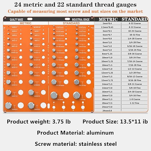 54 Nut Thread Gauges Checker Standard and Metric Checker Used A Standard Gauge to Set Pitch and Thread for The Chaser Thread Gauge with 22 Standard and 24 Metric Bolt and 8 Drill Bit Gauge