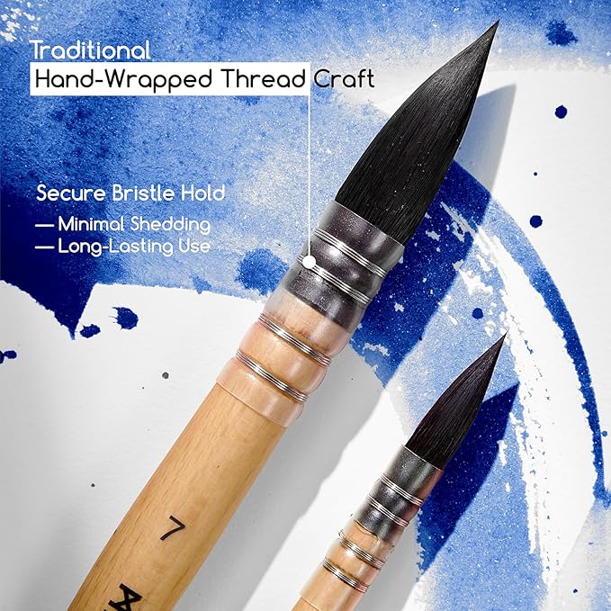MEEDEN Watercolor Brushes Professional - Synthetic Squirrel Hair Artist Paint Brushes Set with Beech Wood Handle Great for Artists Hobbyists Size 4