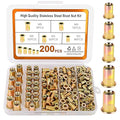 Metric Rivet Nut Assortment Kit, 200Pcs Carbon Steel SAE Rivet Nut, M3 M4 M5 M6 M8 UNC Flat Head Rivnut Set, Threaded Insertion Nut Sets for Automotive, Mechanical and Other Equipment