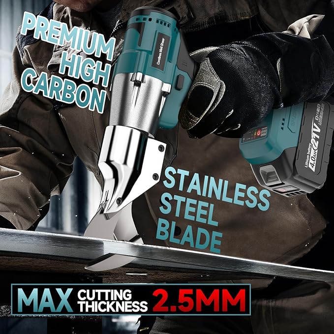 Cordless Sheet Metal Cutter, Brushless Metal Cutting Shears with 1×4.0Ah Battery, 360° Rotating Head & Variable Speed, Electric Scissors for Cutting Iron and Stainless Steel