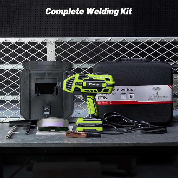 Portable Welding Machine 110V with Auto Darkening Goggles: Handheld IGBT Inverter ARC Welder Gun Stick Welder - 5 Variable Current Adjustment for 3/32"-1/8" Rods and DIY,Professional Use,Repair(Green)