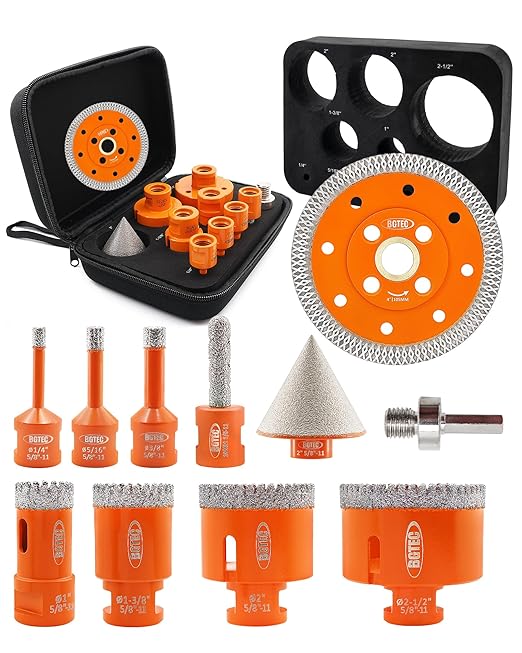 BGTEC Diamond Hole Saw Kit - 10PCS 6/8/10/25/35/50/65mm Drill Bits & 10mm Milling Finger Bit & 50mm Chamfering Bit & HEX & 100mm Tile Blade for Porcelain Tile Ceramic Granite Marble Stoneware