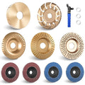 10PCS Wood Carving Disc Set for 4" & 4-1/2" Angle Grinder, Includes Grinding, Shaping & Sanding Discs with 5/8" Arbor for Woodworking & DIY Projects