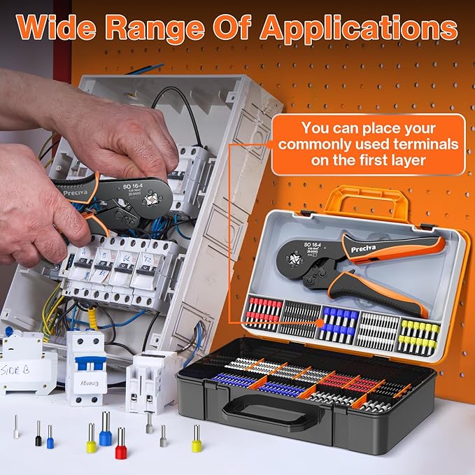 Preciva Ferrule Crimping Tool Kit with 1500PCS Wire Connectors, Ratchet Jaw Wire Crimping Pliers for AWG 28-5 Cable connectors