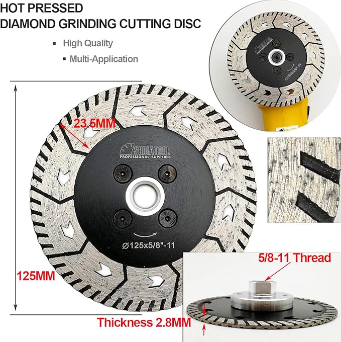 SHDIATOOL Granite Turbo Cutting Blades Two-In-One Design Cut Grind Sharpen Marble Concrete and Bricks Set of 2 Pieces 4.5 Inch and 5 Inch