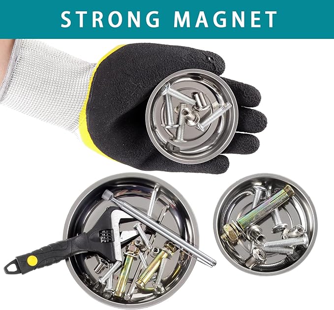 3 Pieces Magnetic Tool Trays with 5LBs Telescoping Magnetic Pick-up Tool Set, 3" 4" 6" Stainless Steel Magnet Tray Parts Holder for Screws, Mechanic's