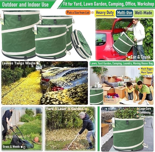 24 Gallon and 46 Gallon Collapsible Trash Can Solid Bottom for Yard Waste Bag,Garden Debris Bag,Pop-Up Trash Can,Recycling Bin,RV Camping Waste Bin,Laundry Hamper,Lawn Grass,Yard Weeds Bags,Leaf Bags