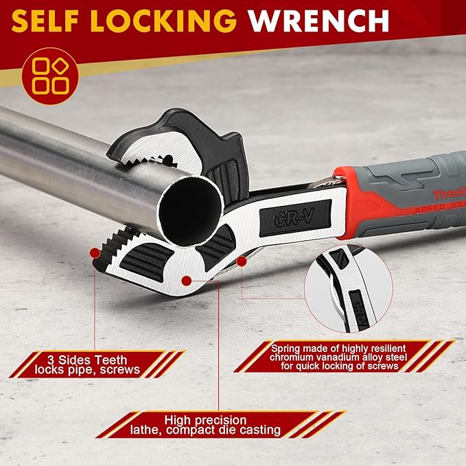 Multifunctional Self locking Wrench, Self Adjusting Pipe Wrench, 6 8 10 12 Inch Self Locking Adjustable Wrench, Non-Slip Handle, Chrome Vanadium Alloy Steel