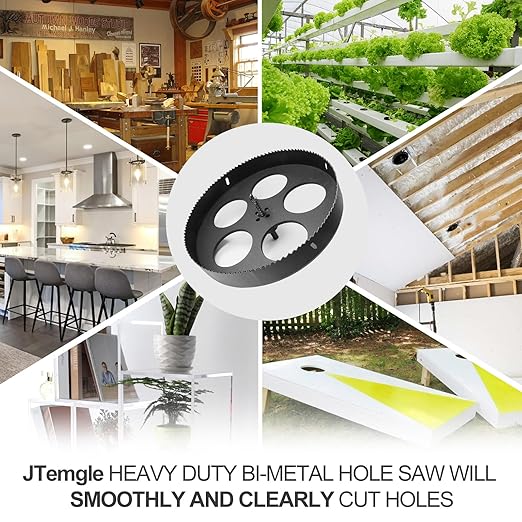 11 Inch Hole Saw with 1/2" Triangle Shank Quick Change Arbor, JTemgle Bi-Metal Hole Saw Heavy Duty Hole Cutting Tool for Cornhole Boards, Recessed Lights, Wood, Plastic, Drywall & Soft Metal
