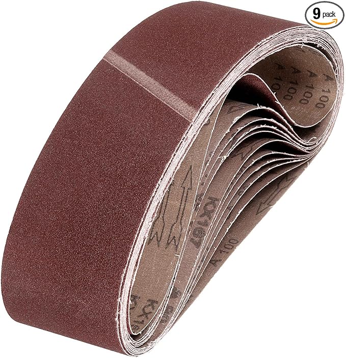 HARFINGTON 4 x 21 3/4 Inch Sanding Belts, 9 Pcs 100 Grit Aluminum Oxide Abrasive Belt Sander File Belt for Woodworking, Metal Polishing, Knife Sharpener