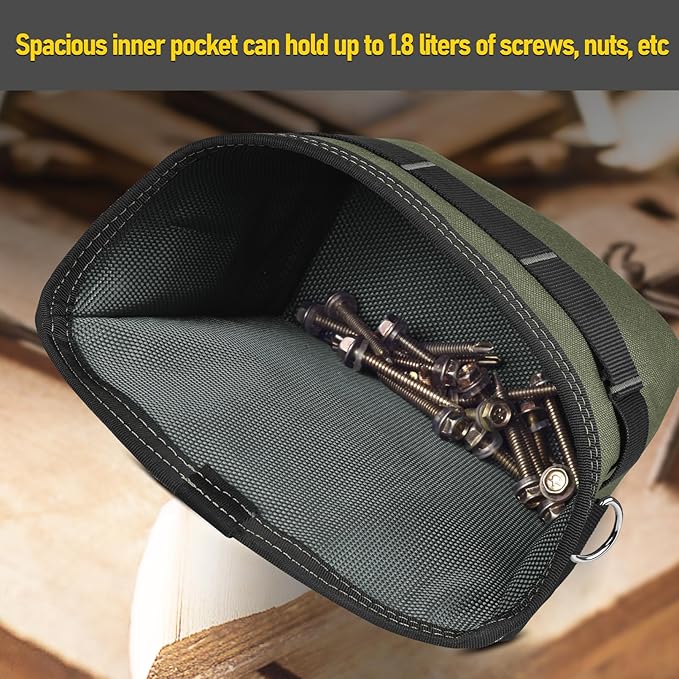 Tool Pouch Nails Screws Bag with Belt Clip (XL, Green)