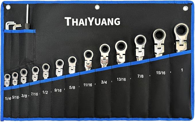 2-Pieces Tool Bag Durable Oxford Canvas Wrench Set Roll Pouches, Multi-Purpose Roll Up Tool Bag with Strap 12pockets metric+13pockets SAE (Not Including Tools)