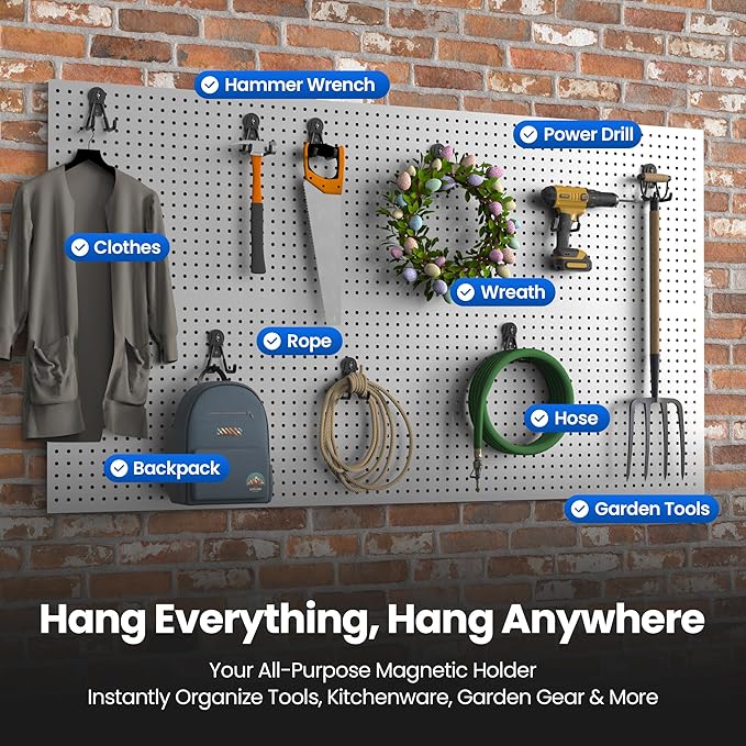 Large Heavy Duty Magnetic Hook Extra Strong Magnetic Garage Hooks Big NdFeB Industrial Magnet Hooks Magnetic Utility Storage Holder Organization with Anti-Slip Coating for Hanging Garden Tools 2 Pcs