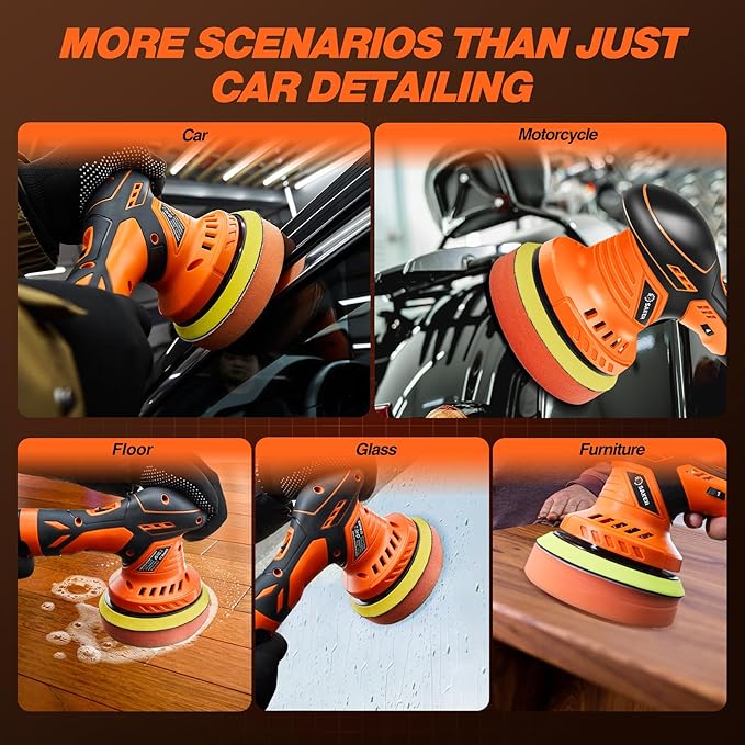 Saker Cordless Buffer Polisher, 6 Inch Fast Charging Portable Car Polishing Kit with 12V 2000mAh Battery, Polisher for Car Detailing Polishing Waxing