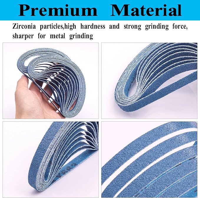 35 Pcs 3/8" x 13" Zirconia Sanding Belts for Metal, 3/8x13 Inch Zirconia Belt Sander Sanding Belts, 7 Each of 40/60/80/100/120 Assorted Grits Sanding Belts for Air Belt Sander