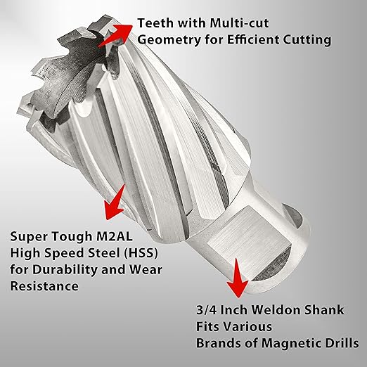 S&F STEAD & FAST Annular Cutter, 1-1/16" Cutting Diameter x 1" Depth of Cut for Magnetic Drill Press, Drill Bit Cutter, Mag Drill Bits with Pilot Pin