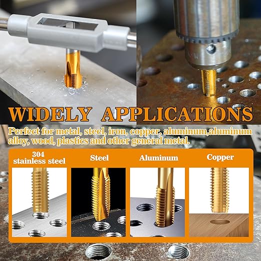 1/4-18 NPT Pipe Tap and 7/16" Drill Set,M2 HSS Hand Threading Plumbing Tap Set for Plumbers Mechanics DIY Thread Cutting Tools