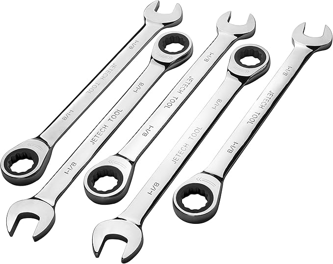 Jetech 1-1/8" Ratcheting Combination Spanner (5 Pack) - Metric Industrial Grade Cr-V Steel Gear Wrench in Polished Chrome Finish