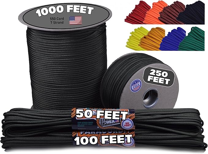 BORED? PARACORD! 550 lb Paracord - Ideal for Crafting, Camping, DIY Projects, Active & Military Outdoors - Strong Survival Rope - Tactical Parachute Cord Type III - Olive Drab Green 50 Feet