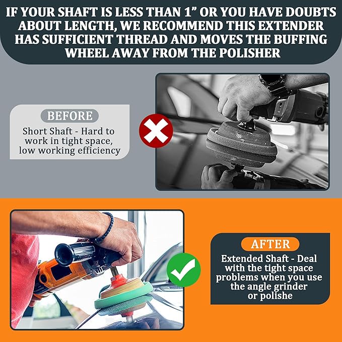 5/8"-11 Angle Grinder Extension Shaft Connecting Rod 2" Airway Buff Extender Durable Aluminum Extension Shaft for Power Angle Grinder and Buffing Wheel Polishing Kit Accessories - Black