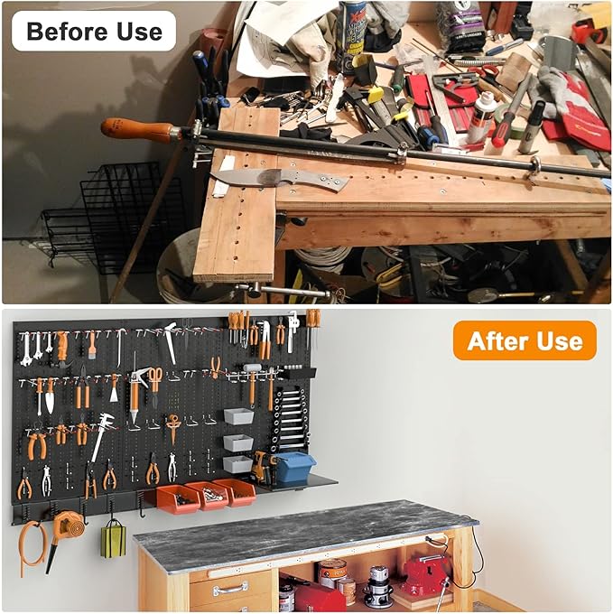 TORACK Metal Pegboard Wall Organizer System for Garage, 109PCS Pegboard Accessories Organizer Kit with Pegboard Bins, Hooks, Peg Locks, Pegboard Storage System for Workbench(Black)