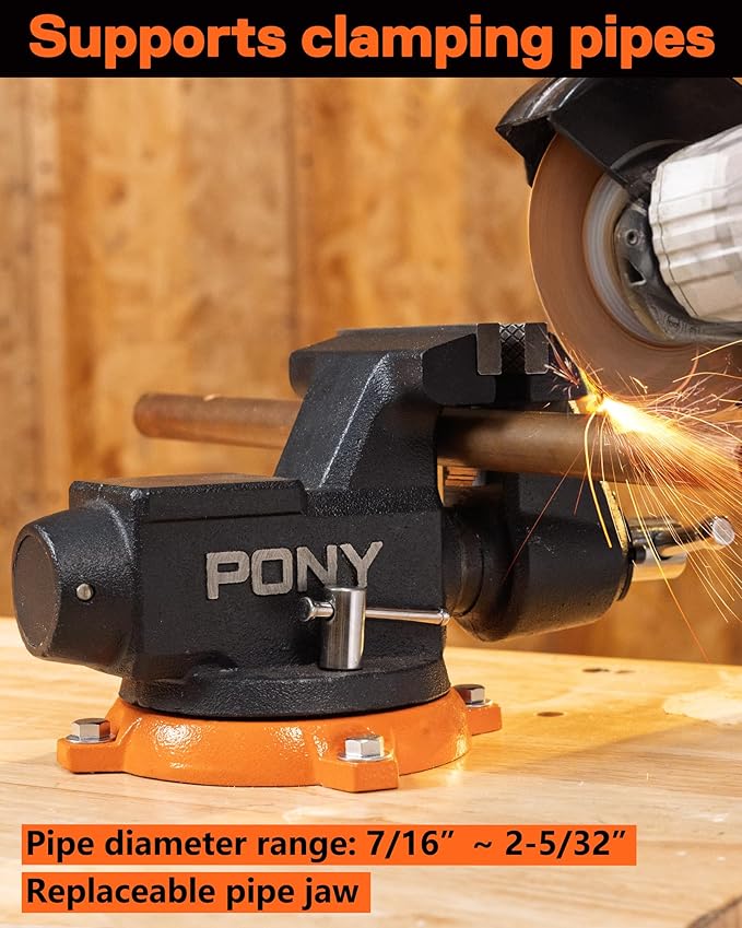 PONY 4 Inch Heavy Duty Bench Vise 4400LBS Clamping Force, Pro Workshop Workbench Vise with 360-Degree Rotatable Base and Anvil, 4-Inch Jaw Opening and Width for Woodworking, Drilling, Pipe Cutting