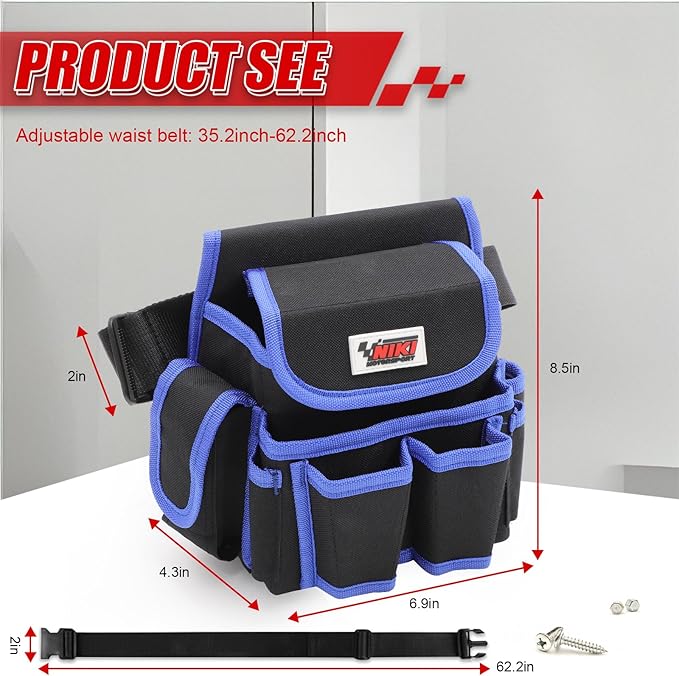 Tool Belt,600D Water-draining Oxford Cloth Tool Belts for Men,Electrician Tool Belt Widely Applied to Repairmen,Electrician,Carpenter,Construction (8 pockets)