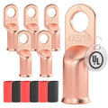 AIRIC UL Listed 4 AWG - 5/16" Battery Cable Lugs, Heat Shrink Ring Terminals End, Copper Cable Ends, Wiring Connector Terminal, Electrical Crimp Connectors, Wire Lug for 4 Gauge Wires, 6 PCS