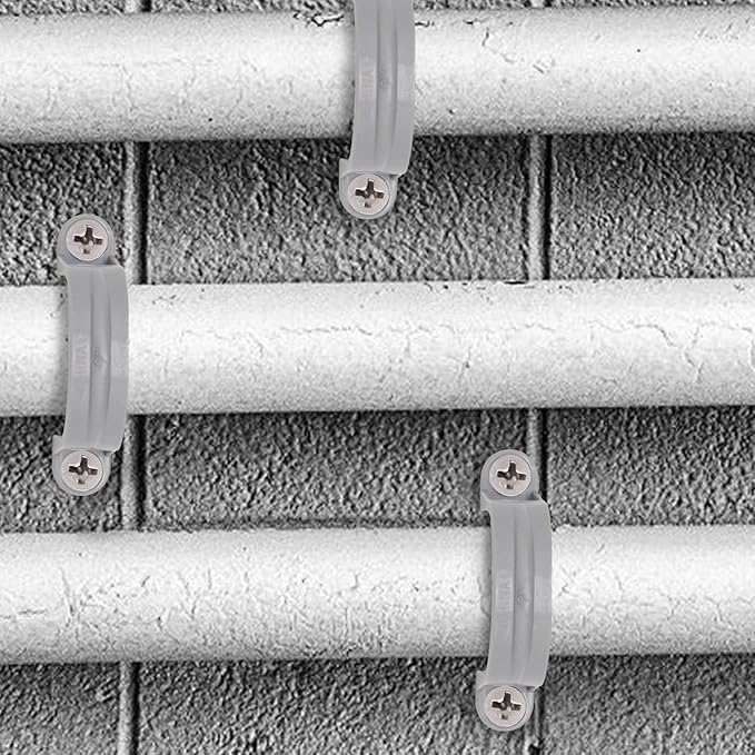 2 Inch PVC Pipe Strap, 2-Holes Conduit Pipe Clamps Plastic Pipe Supports (Grey, 10 Pcs)