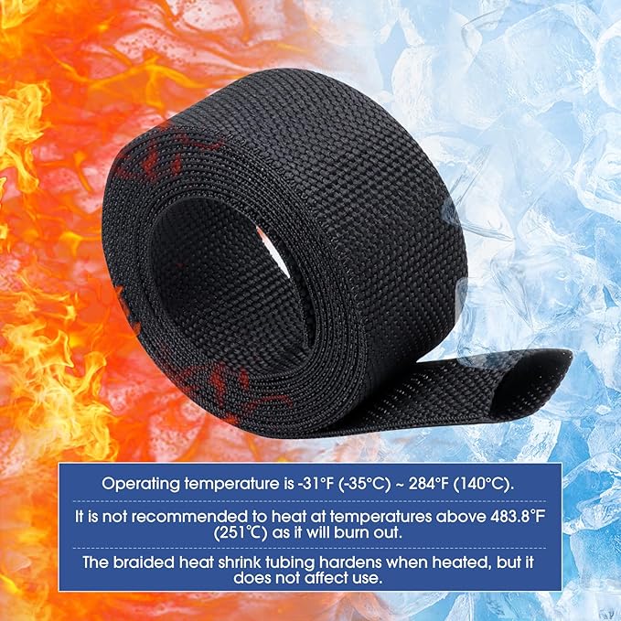 2:1 Heat shrinkable Braided Sleeving Fabric Wire Loom High Temp Heat Shrink Wiring Harness Abrasion Protector Cable Sleeve(3/8"-48ft)