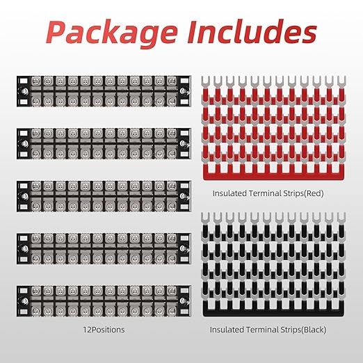 APIELE 15A Screw Terminal Block 12 Position Dual Row Covered 12 Position Pre-Insulated Terminal Barrier Strips (5PCS 15A 12P+10PCS Wiring Strips)