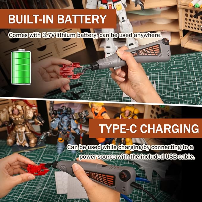 Cordless Pen Sander, Variable Speed and USB Charging with LED Light, Multi-Purpose Power Tool for Sanding, Polishing, Finishing, DIY Crafts