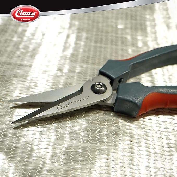Clauss 8" Titanium Snips with Wire Cutter, Spring-Assist, Serrated Blades, Gray (18039)