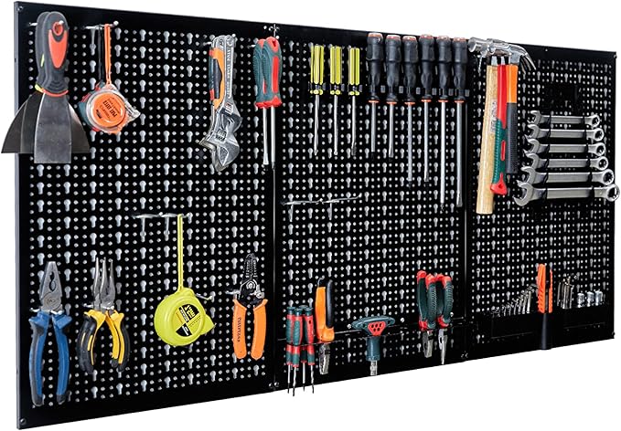 Ultrawall Peg Board Wall Organizer 4 ft. Metal Pegboard Garage Wall Pegboard Tool Storage Kit with Accessories for Garage, 45pcs