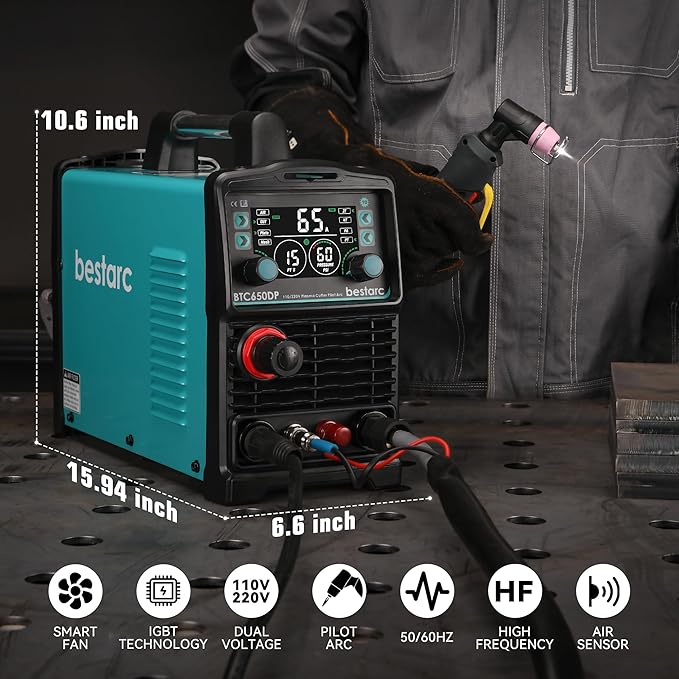 Plasma Cutter, [Pilot Arc] [Large LED Display] [Air Sensor] 65A bestarc Plasma Cutter Machine 110/220V Dual Voltage, 5/8 Inch Clean Cut 1 Inch Max Cut, Post Flow 2T/4T for Beginners DIY