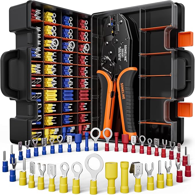 SOMELINE Crimping Tool for Insulated Electrical Wire Connectors Kit, with 39 Sizes PVC Insulated Wire Terminals and 22-10 AWG Ratchet Crimping Pliers – for Automotive & Electrical Repairs