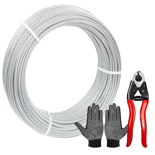1/8 "T316 Stainless Steel Cable (Wire), 7 * 7 Strands of Twisted Metal for Aviation Construction, Silver with Cutters (150FT)