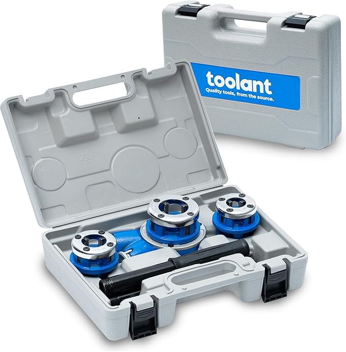 toolant Ratchet Pipe Threader Kit, NPT 1/2" - 1" Manual Ratcheting Pipe Threader, Portable Pipe Threading Tool Set with 3PCS NPT Dies, Storage Case for Galvanized Aluminum Iron Copper Pipes