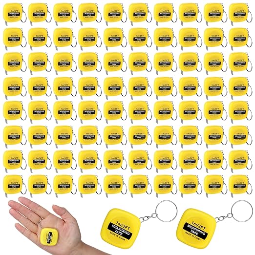 80 Pack Mini Tape Measure Keychains, 3ft/ 1m Functional Small Retractable Measuring Tape Portable Easy Read Pocket Measurement Tape for Birthday Party Favors Engineer Crafter Daily Use(Yellow)