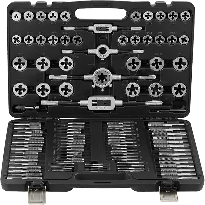 VEVOR Tap and Die Set, 110-Piece Include Metric Size M2 to M18, Bearing Steel Taps and Dies, Essential Threading Tool for Cutting External Internal Threads, with Complete Accessories and Storage Case