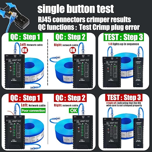 NOYAFA NF-468CS Network Cable Tester Telephone & Continuity Tester Ethernet Cable Mapper for RJ45/RJ11/RJ12/CAT5/CAT6/POE Test UTP/STP Network Test Tool (Black)