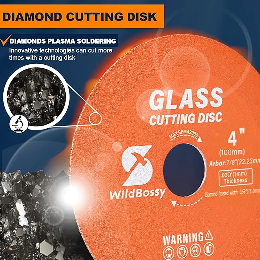 Glass Cutting Disc 4 Inch (5PCS) for Angle Grinder with 7/8" Arbor Hole, 0.039" Ultra-Thin Saw Blade Wheel Polishing Diamond Cutting Disc for Glass, Jade, Wine Bottles, Tile, Ceramic, Marble