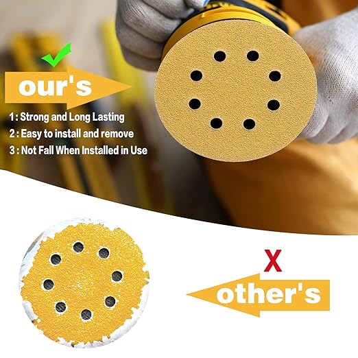 100PCS 5 Inch 8 Hole Sanding Discs 400 Grit,Gold Round Hook and Loop Sandpaper for Random Orbital Sander
