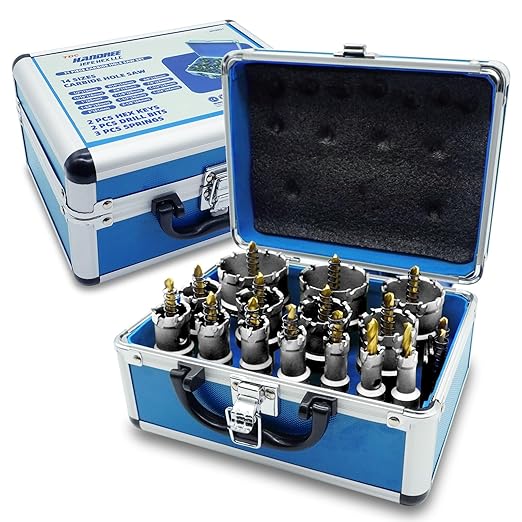 Handree 21pcs Carbide Hole Saw Kit with Case, Carbide Tipped Hole Cutter with Pilot Drill bit for Stainless Steel, Iron, Aluminum, Alloy, Plastic