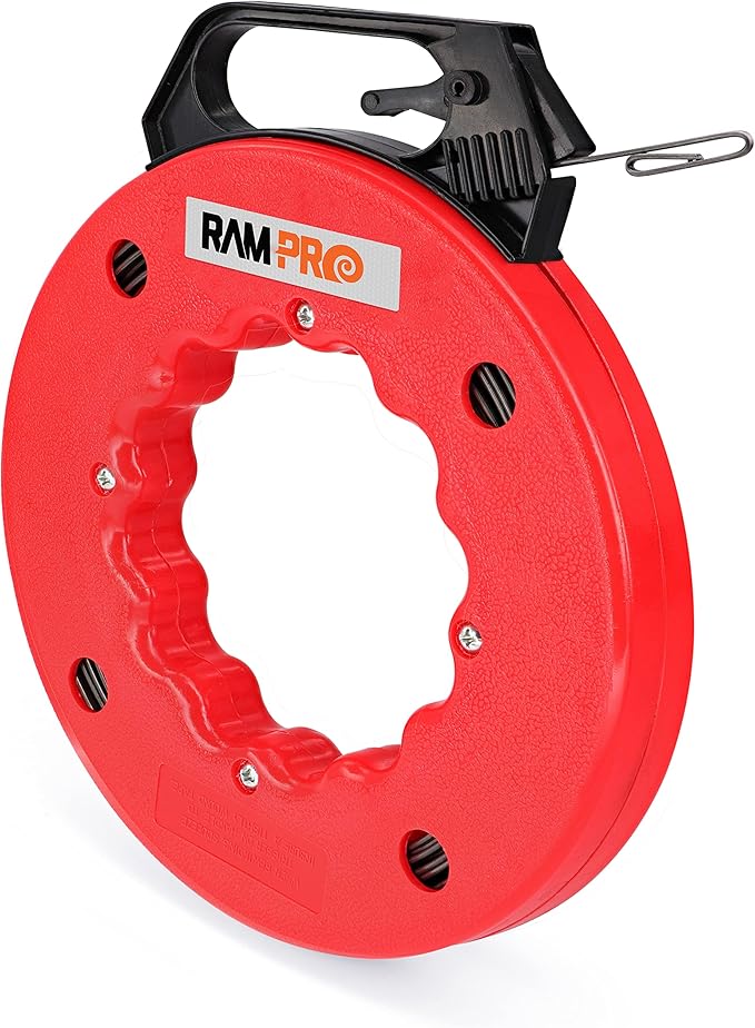 Fish Tape Wire Puller 50ft - Easy to use Cable Puller Tool with Double Loop Tip - Flexible Wire Fishing Tools for Walls and Electrical Conduit - 1/8 Steel Fish Tape Durable Housing - RamPro
