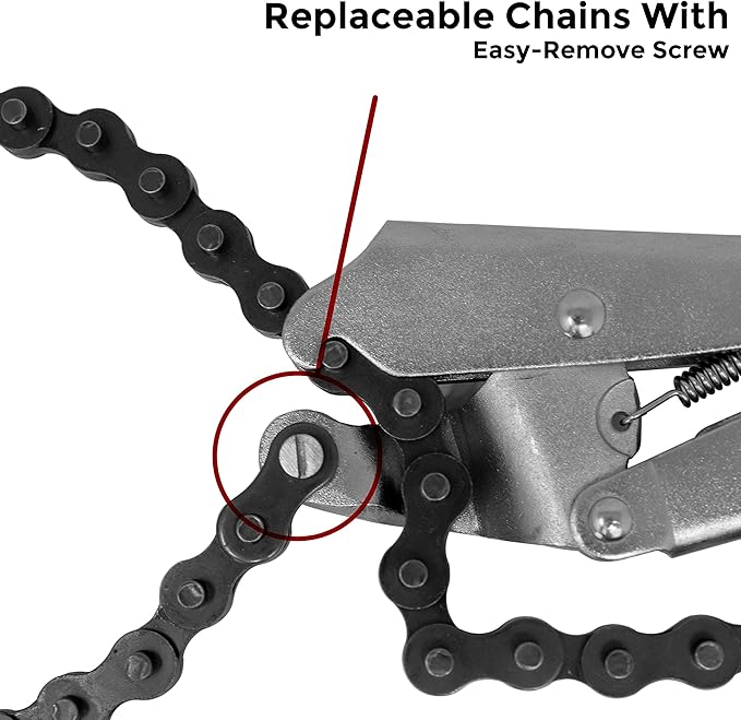 Strong Hand Tools Locking Chain Pliers, Removable 48″ Chain, Holds Up To 14" Diameter Pipes, Unique Easy Open Crank Handle, Quick Release Trigger, PFC1048