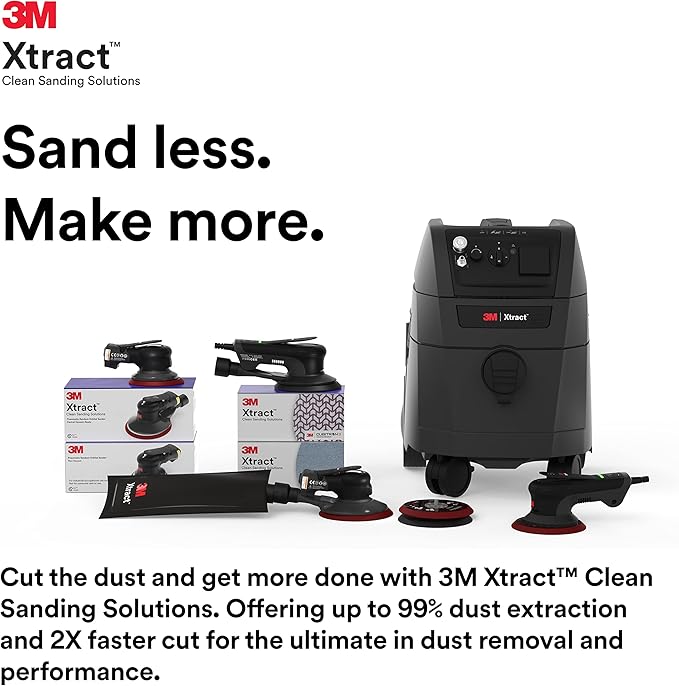 3M Xtract Electric Random Orbital Sander, Ergonomic and Lightweight ROS, 88762, 5 in, Central Vacuum, 3/32 in Orbit, 110V, 350W Motor, Metal Fabrication, Woodworking,Black