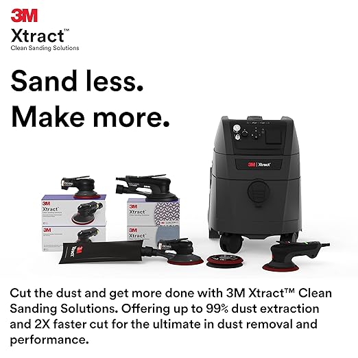 3M Random Orbital Sander, Xtract Pneumatic 88945, 5 in, Self-Generated Vacuum, 3/32 in Orbit, Ergonomic and Lightweight ROS, 209W Motor, Dust Extraction