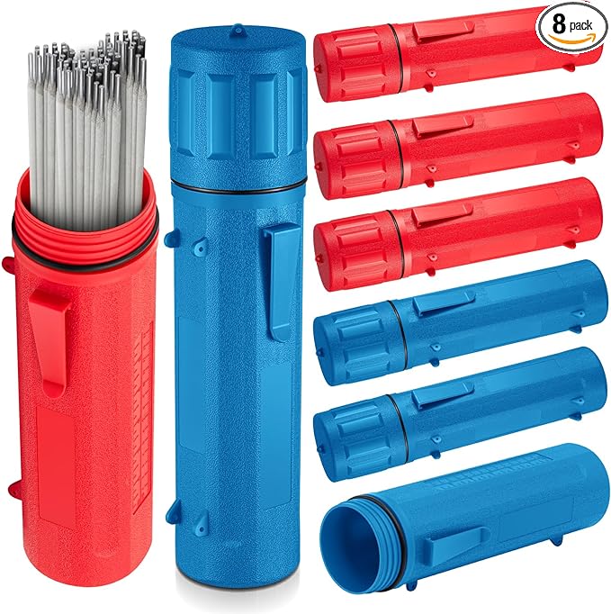 Zonon 8 Pcs Welding Rod Holder Stick Welding Electrode Rod Storage Tube 14 Inch Rod Storage Container Airproof Welding Rod Holder Waterproof Storage Canister for Welding Rod(Red Blue)